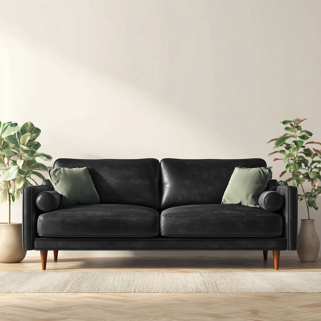 Canapé droit - cuir - 195x90x86 cm - noir - style contemporain-Interiorilo