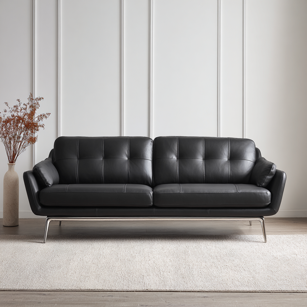Canapé droit - cuir - 210x92x88 cm - noir - style contemporain-Interiorilo