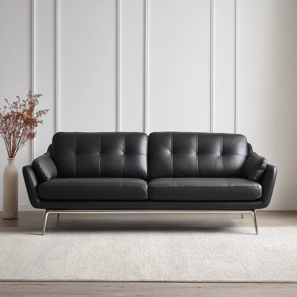 Canapé droit - cuir - 210x92x88 cm - noir - style contemporain-Interiorilo