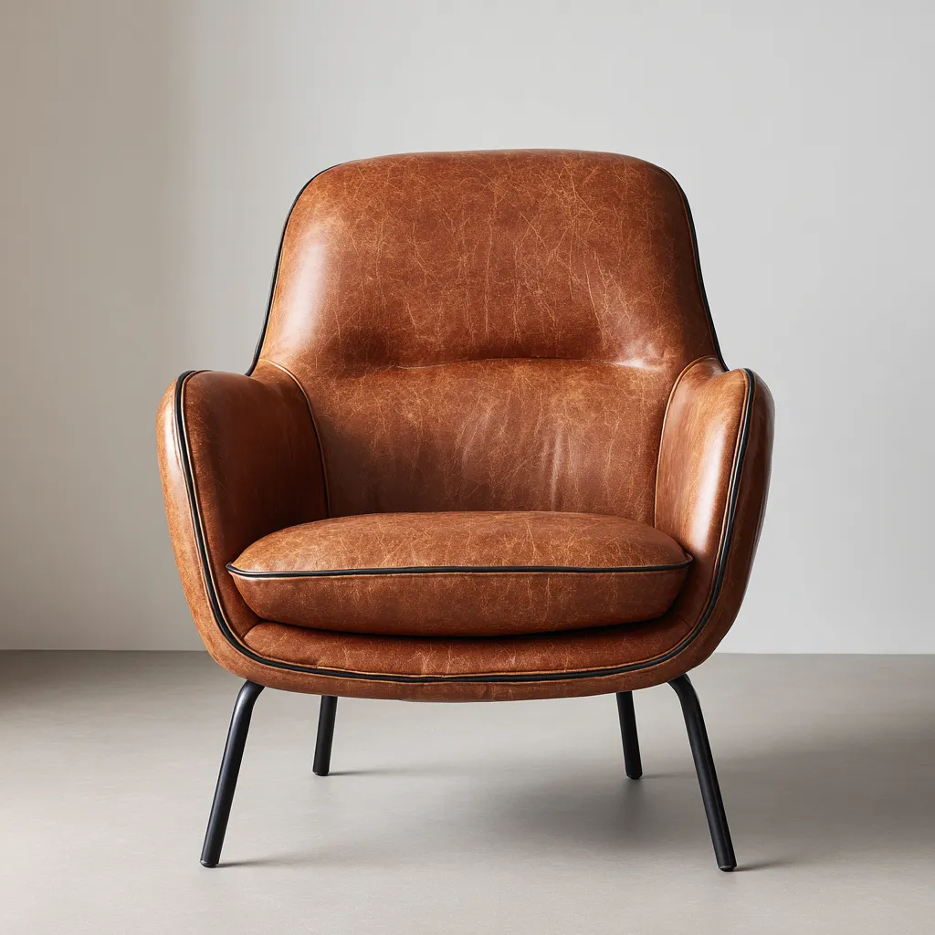 Fauteuil - cuir - 85x80x90 cm - marron - style contemporain-Interiorilo