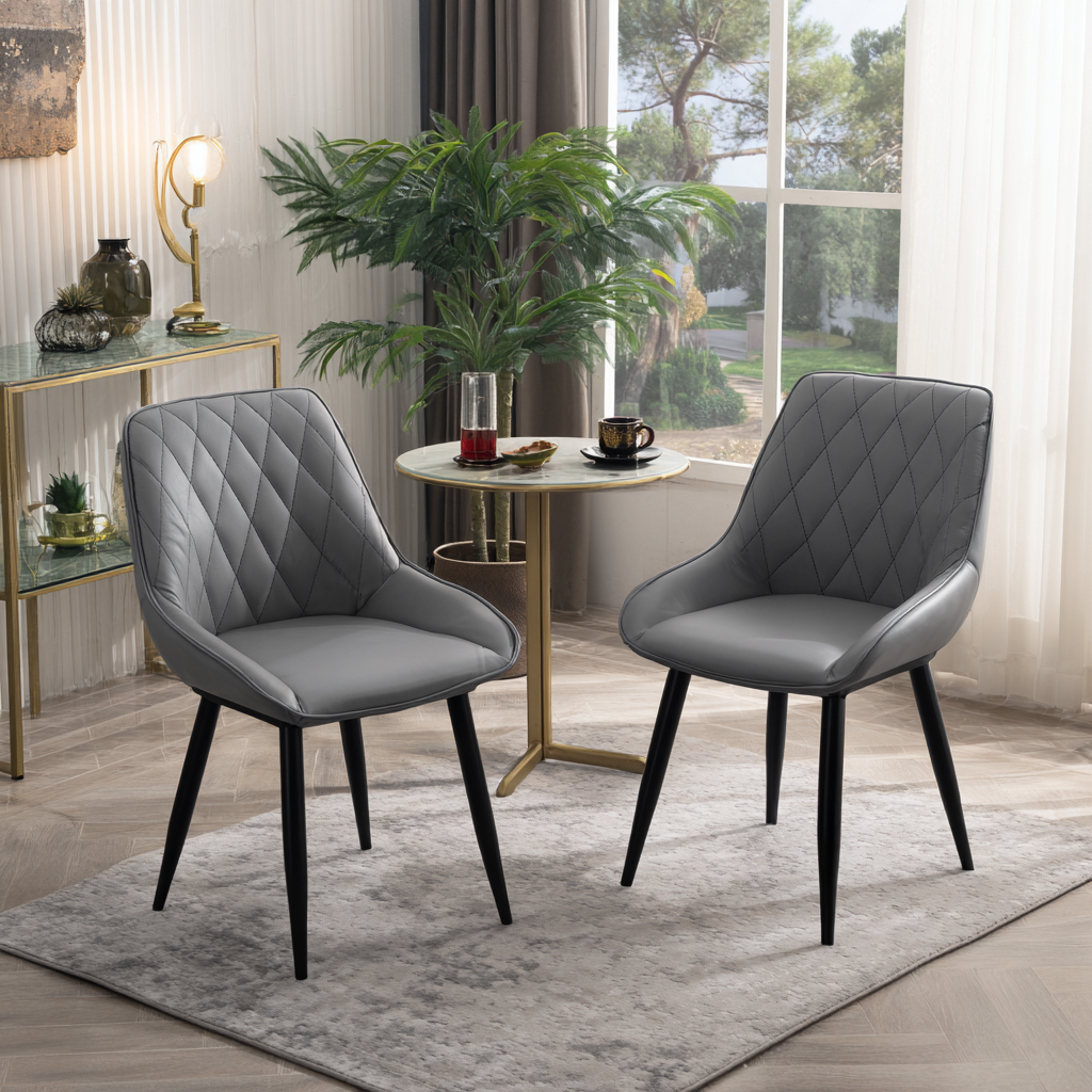 Chaise de salle à manger-similicuir-48x45x90 cm-gris-noir-design moderne-Interiorilo