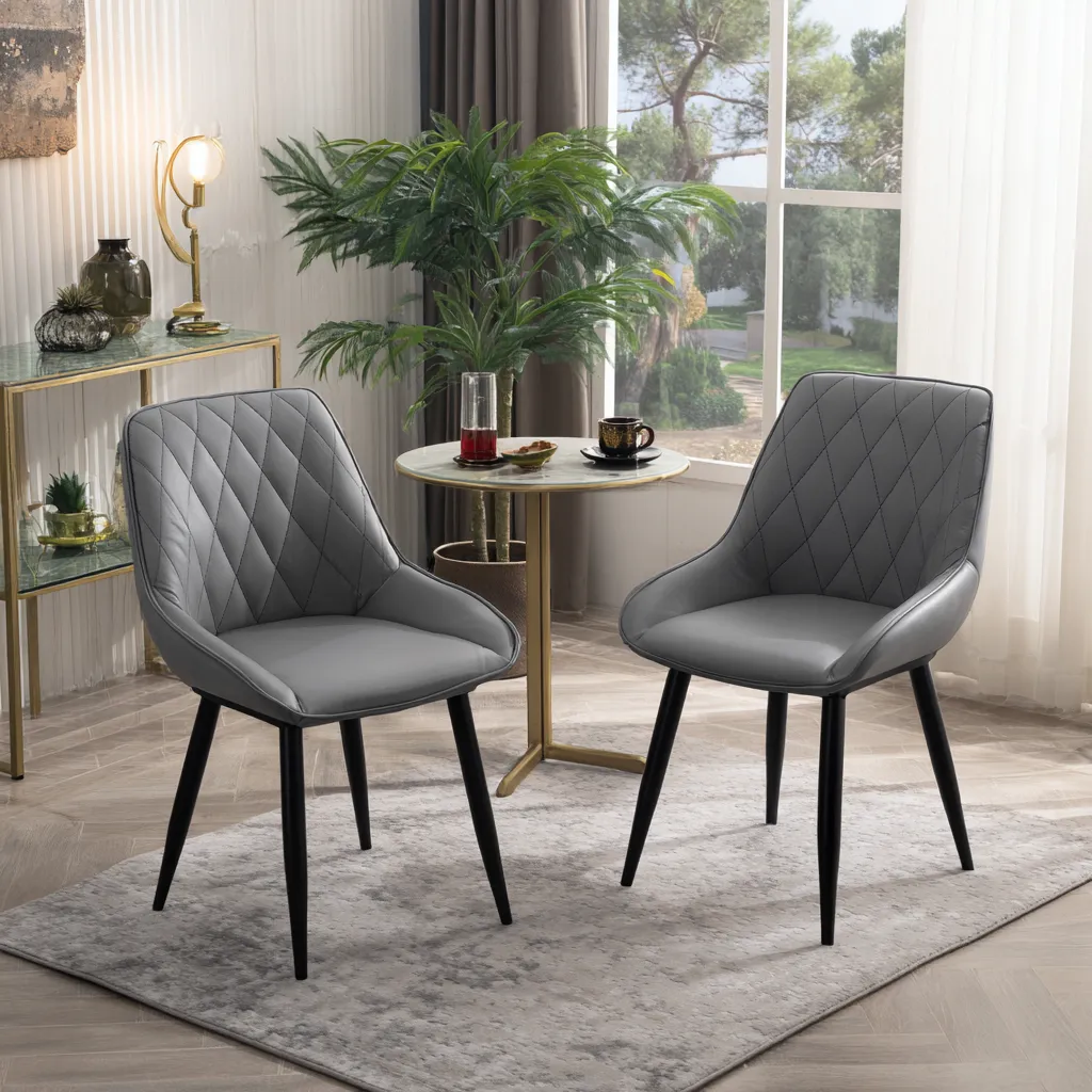 Chaise de salle à manger-similicuir-48x45x90 cm-gris-noir-design moderne-Interiorilo