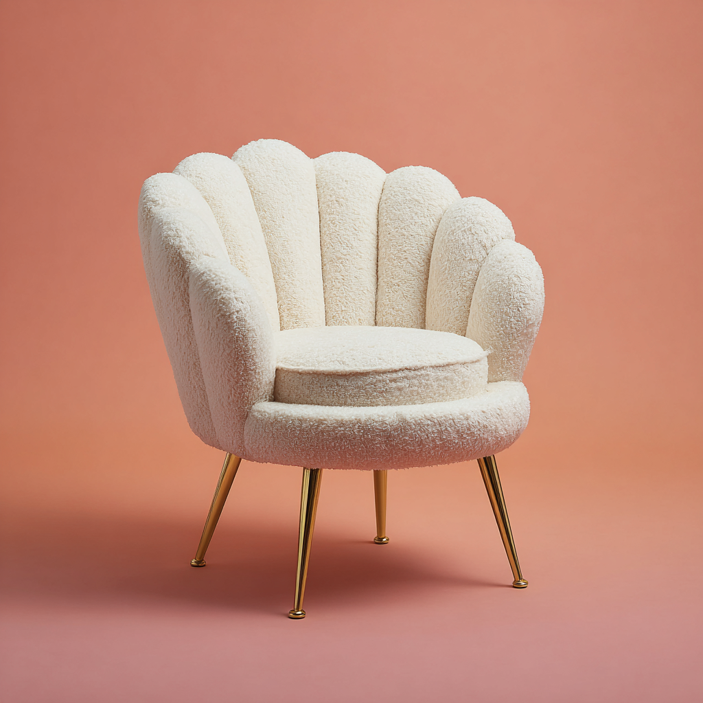 Fauteuil - tissu bouclette - 70x72x78 cm - beige - design coquillage moderne-Interiorilo