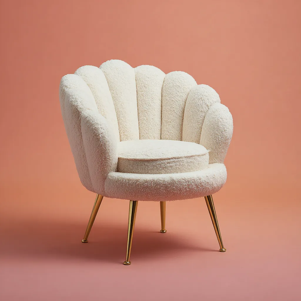 Fauteuil - tissu bouclette - 70x72x78 cm - beige - design coquillage moderne-Interiorilo