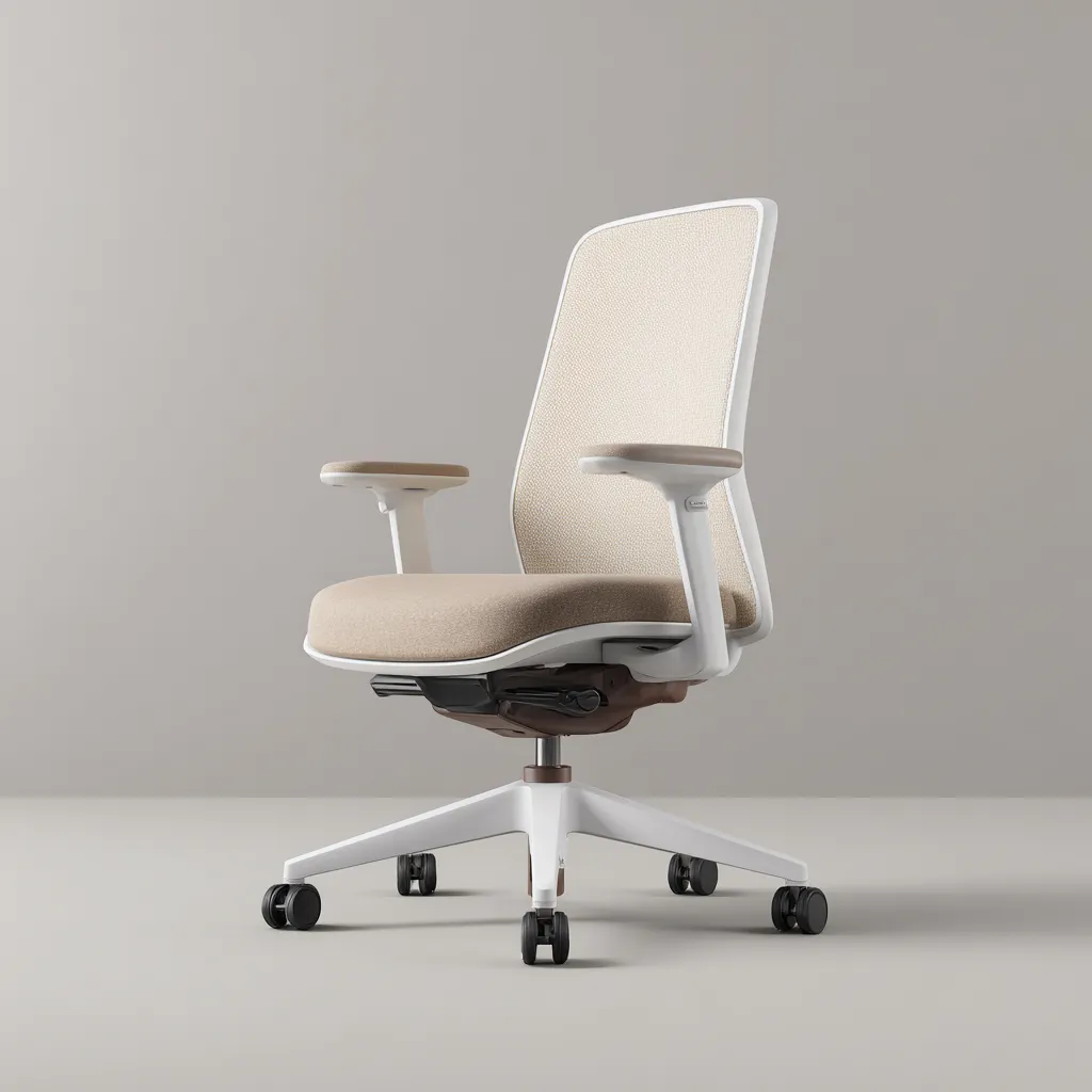 Chaise de bureau - tissu - 65x65x103 cm - beige - design ergonomique pivotant-Interiorilo