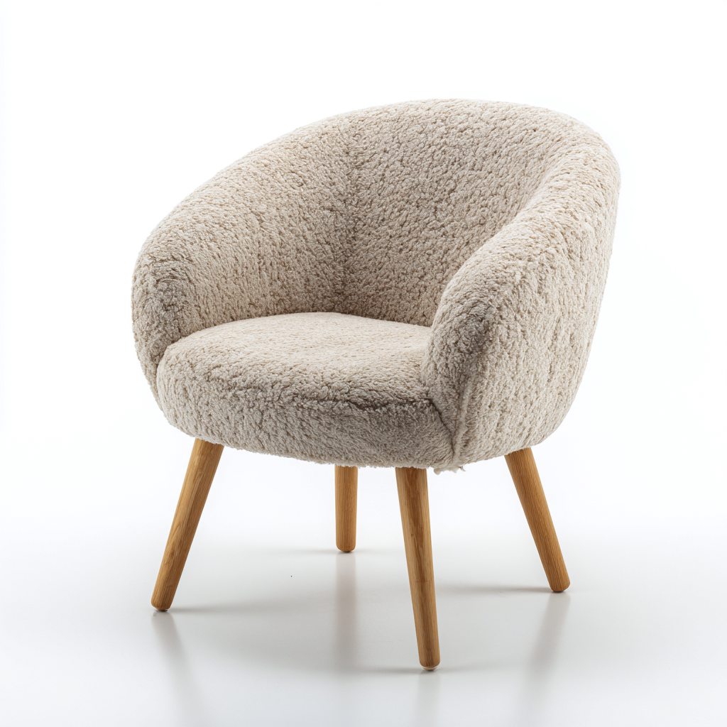 Fauteuil - tissu bouclette - bois - 71x67x80 cm - beige - style contemporain-Interiorilo