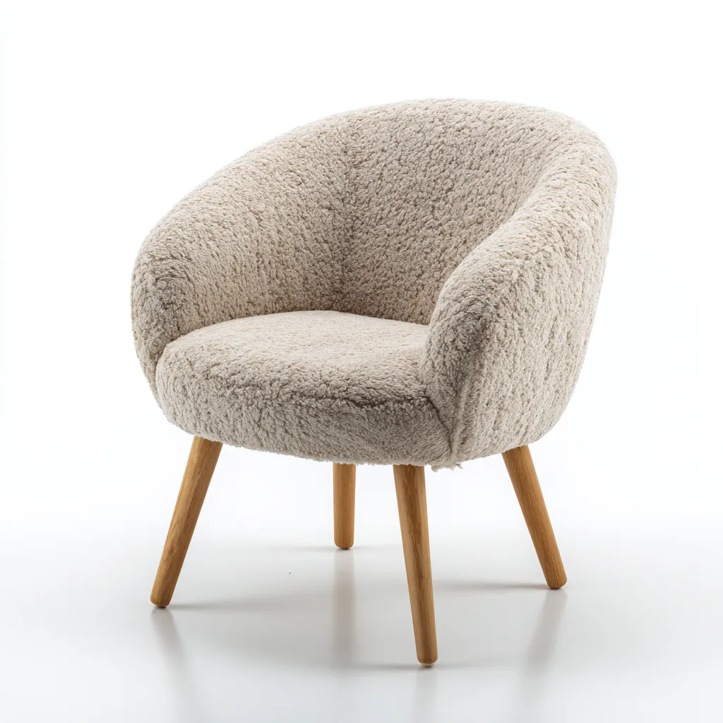 Fauteuil - tissu bouclette - bois - 71x67x80 cm - beige - style contemporain-Interiorilo