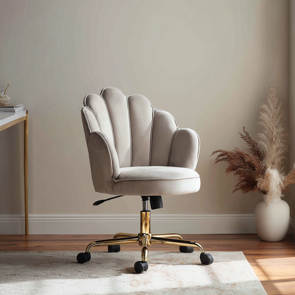 Chaise de bureau-velours-62x60x86 cm-beige-or-ergonomique-Interiorilo