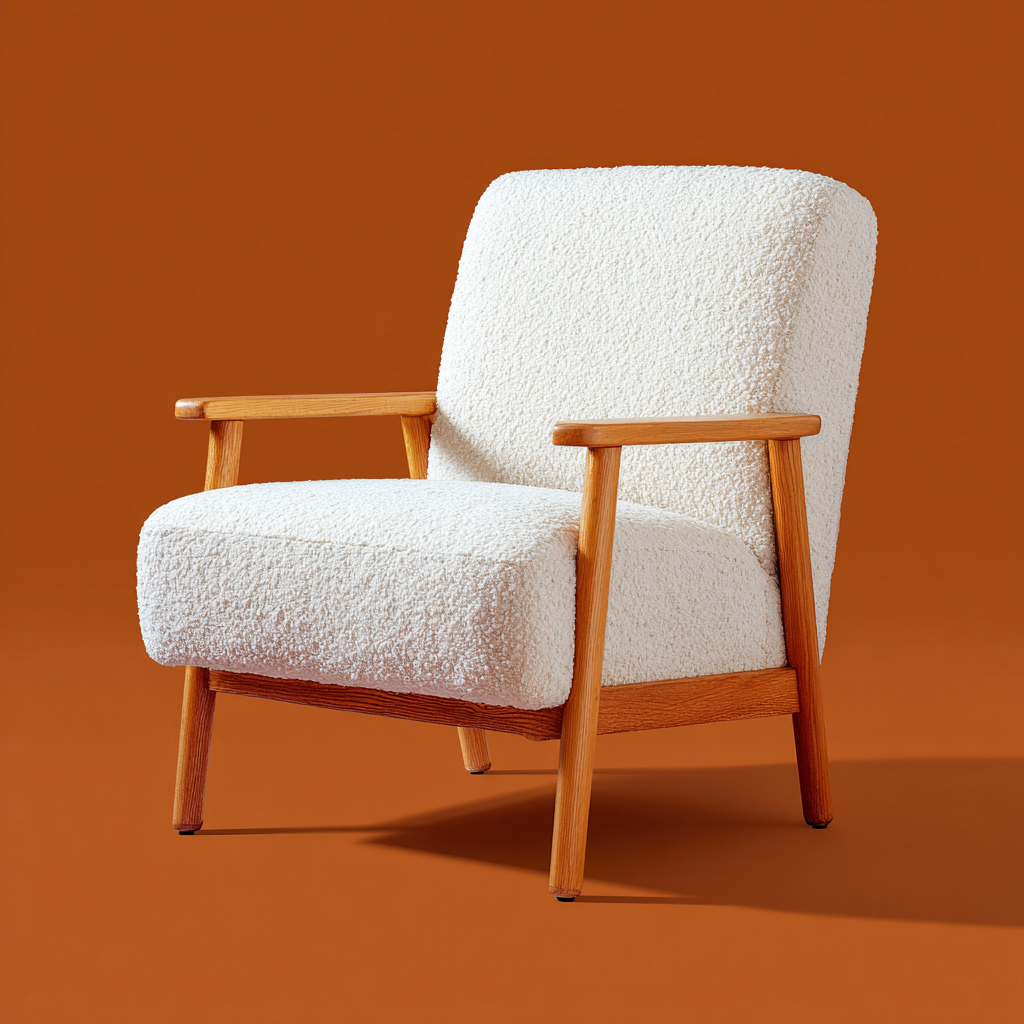 Fauteuil - tissu bouclette - bois - 78x74x88 cm - blanc - style rétro-Interiorilo