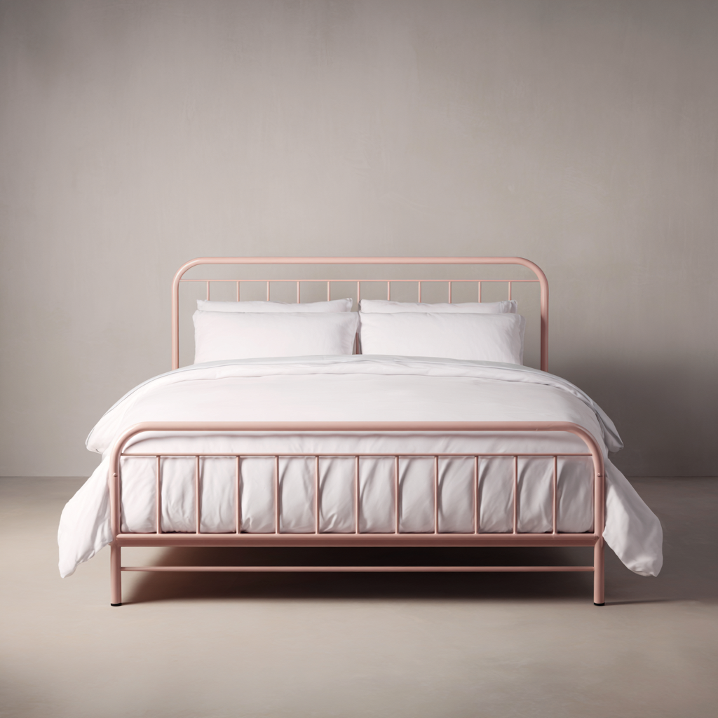 Lit double - cadre en métal - 205x150x100 cm - rose clair - style rétro contemporain-Interiorilo