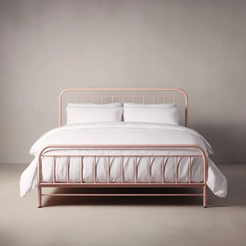 Lit double - cadre en métal - 205x150x100 cm - rose clair - style rétro contemporain-Interiorilo