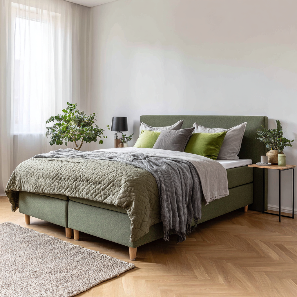 Lit double - tissu rembourré - 210x170x105 cm - vert olive - design contemporain-Interiorilo