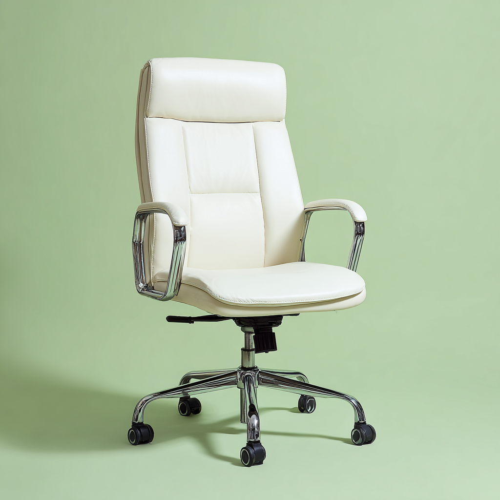 Chaise de bureau - similicuir - 64x64x118 cm - blanc-argent - design ergonomique pivotant-Interiorilo