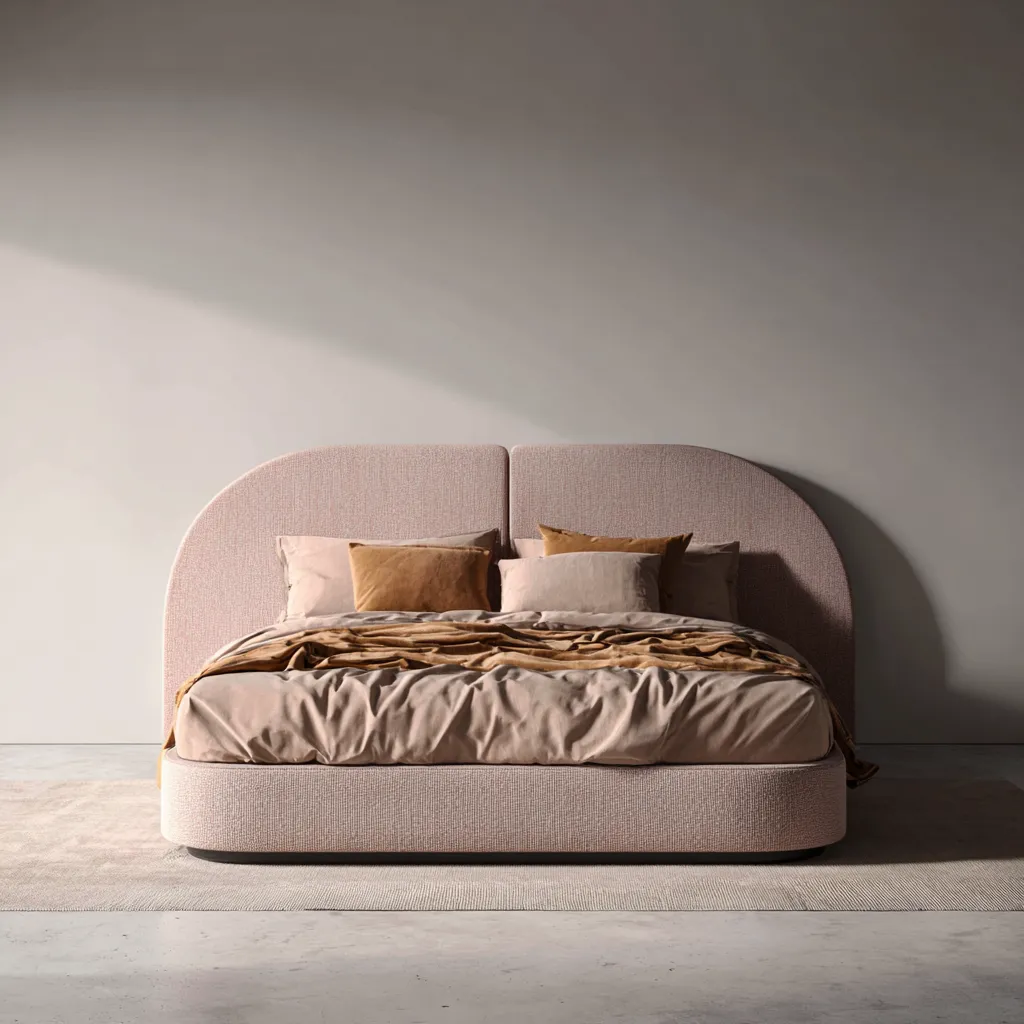 Lit double - tissu - 220x185x120 cm - couleur rose poudré - style moderne organique-Interiorilo