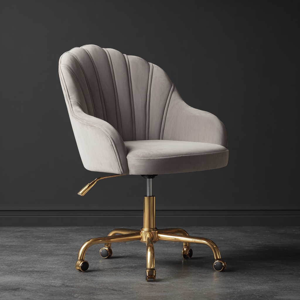 Chaise de bureau-velours-62x60x86 cm-beige-or-ergonomique-Interiorilo