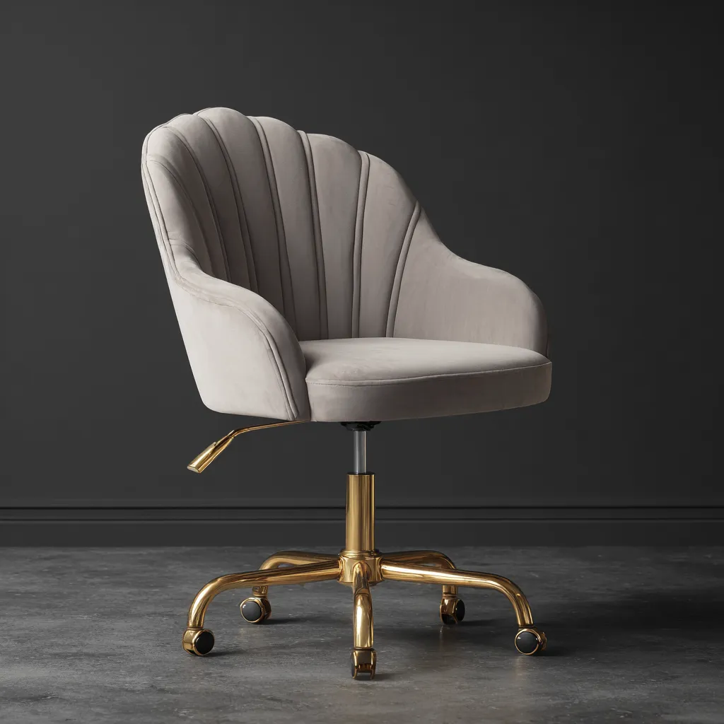 Chaise de bureau-velours-62x60x86 cm-beige-or-ergonomique-Interiorilo