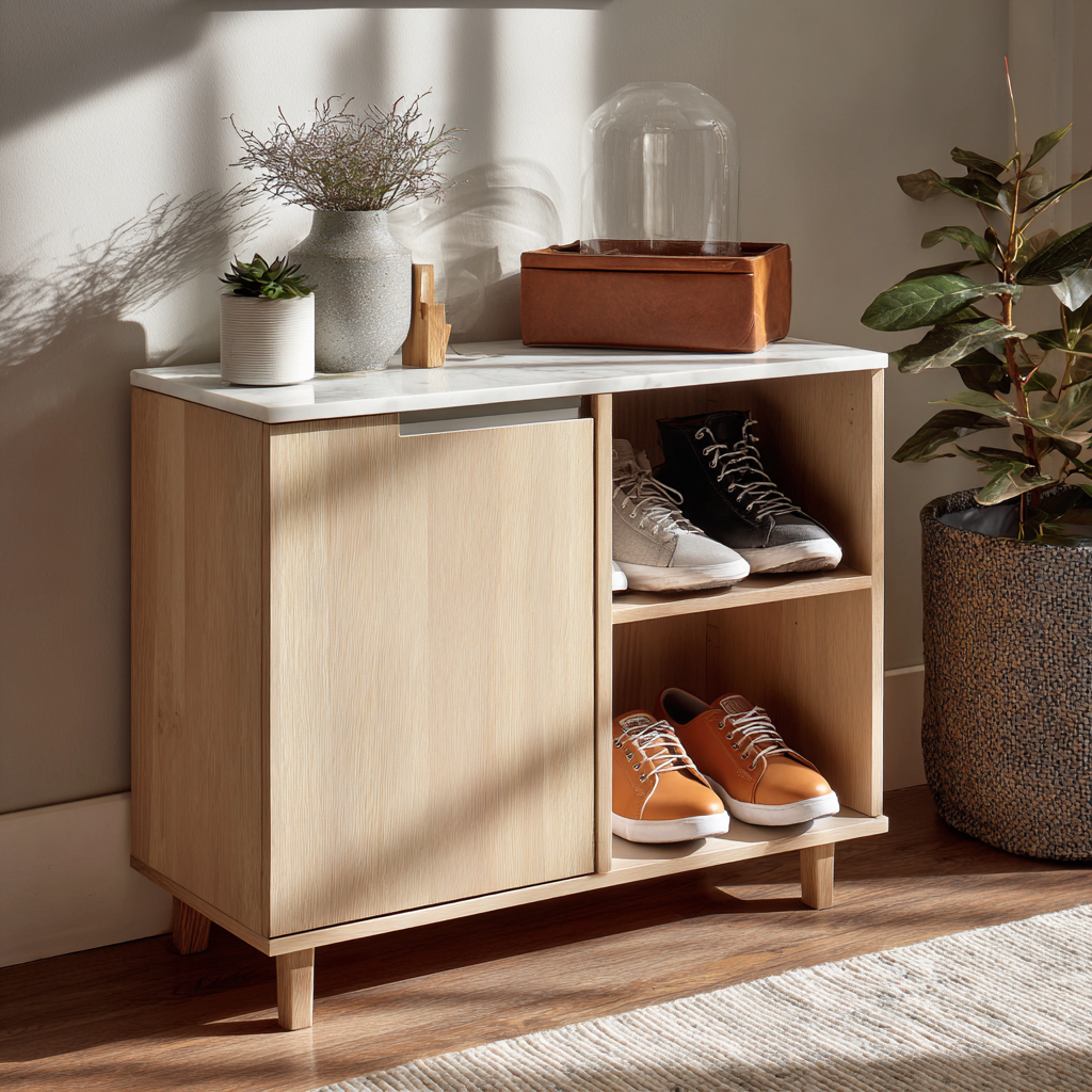 Meuble à chaussures - bois - 80x32x85 cm - bois clair-blanc - design fermé-Interiorilo