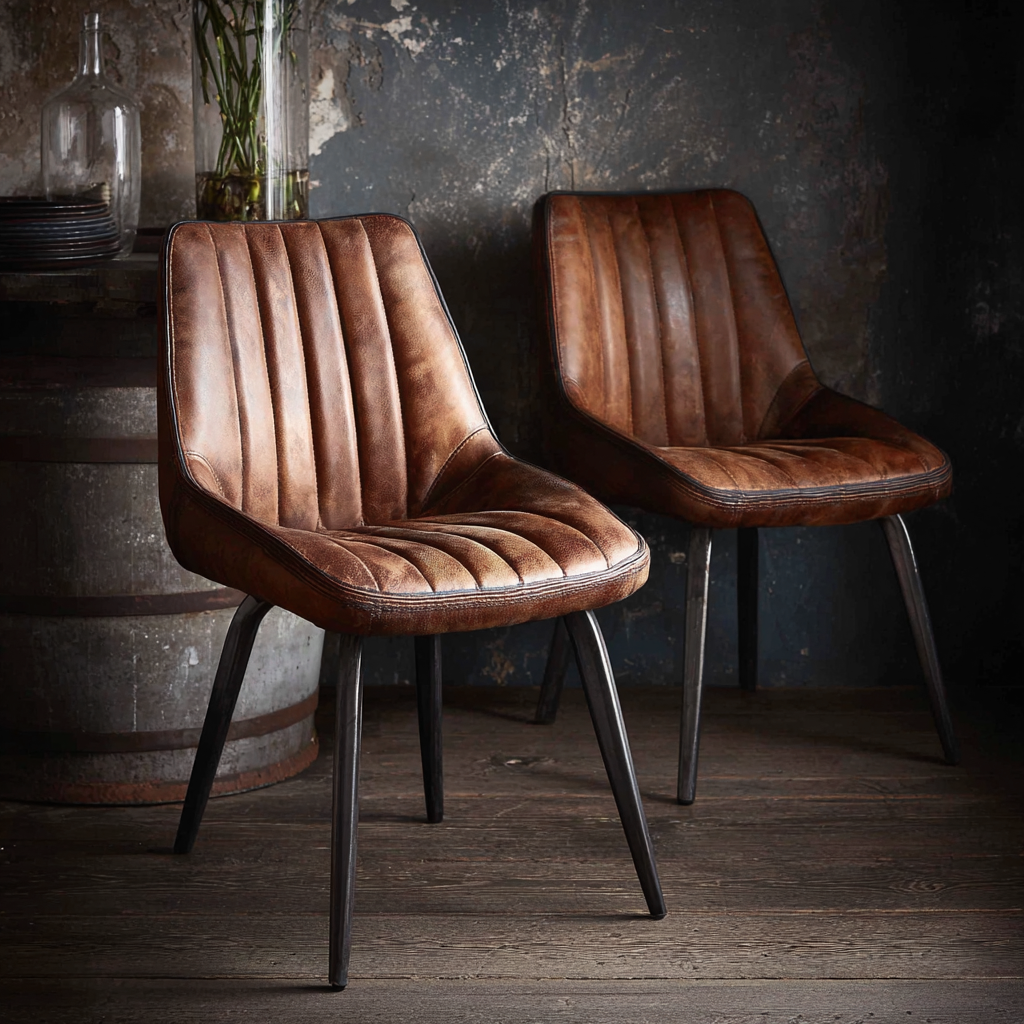 Chaise de salle à manger - cuir - 52x47x85 cm - brun-noir - design moderne-Interiorilo