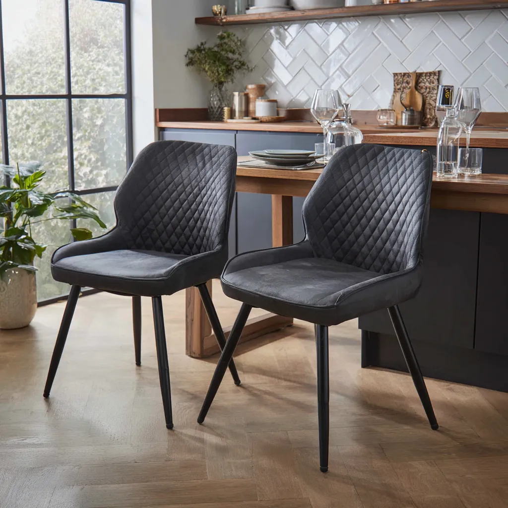 Chaise de salle à manger-similicuir-48x45x90 cm-gris-noir-design moderne-Interiorilo