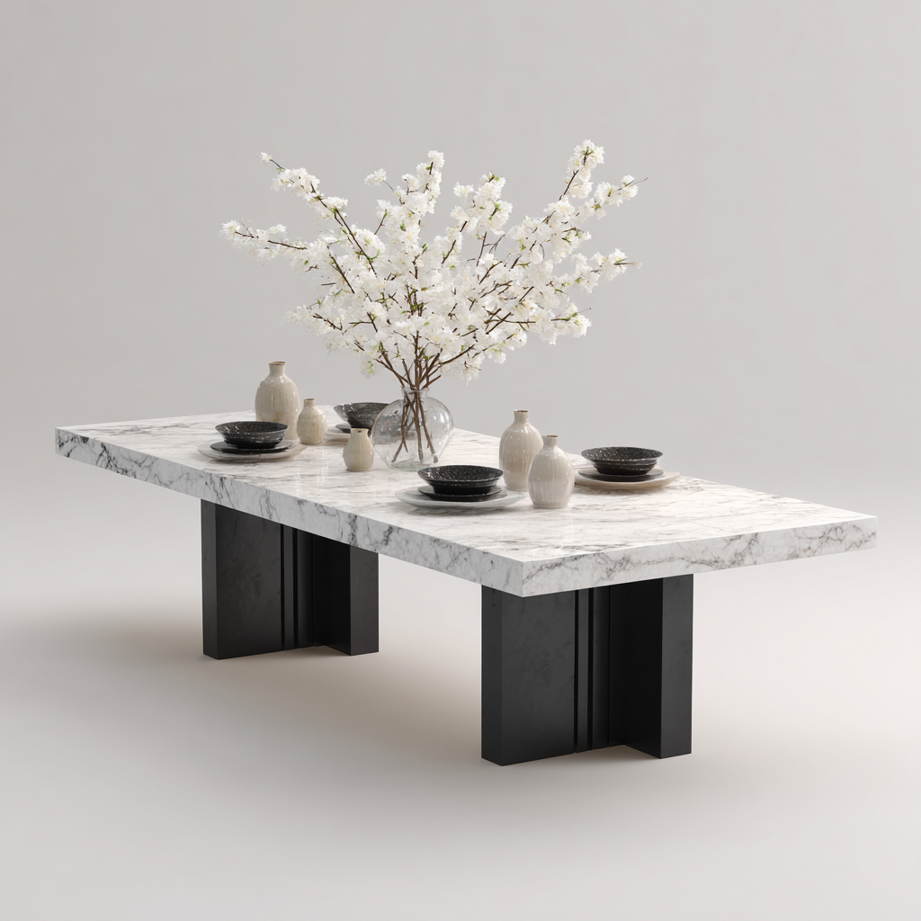 Table à manger - marbre - 220x100x75 cm - blanc-noir - style contemporain-Interiorilo