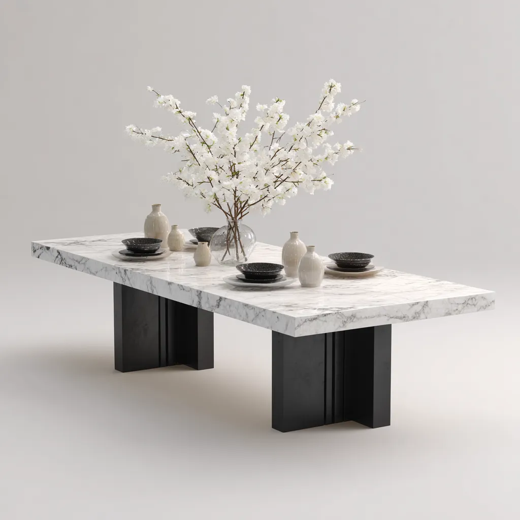 Table à manger - marbre - 220x100x75 cm - blanc-noir - style contemporain-Interiorilo