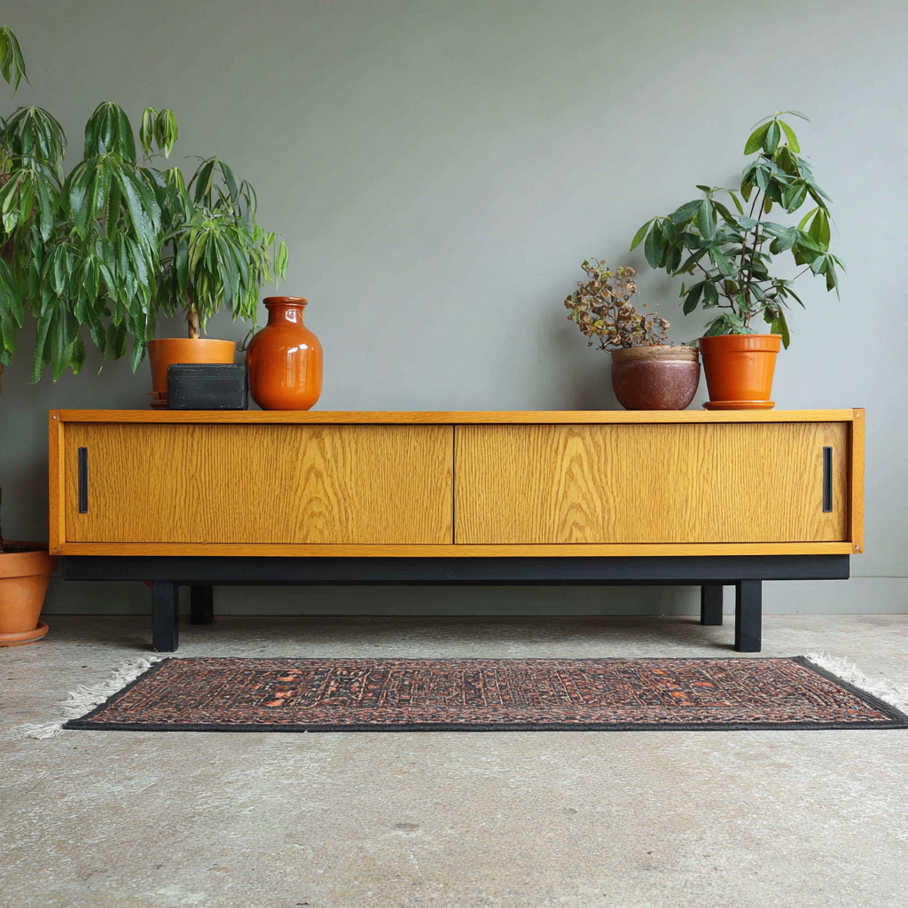 Meuble TV - bois - 160x42x50 cm - chêne-noir - design moderne-Interiorilo