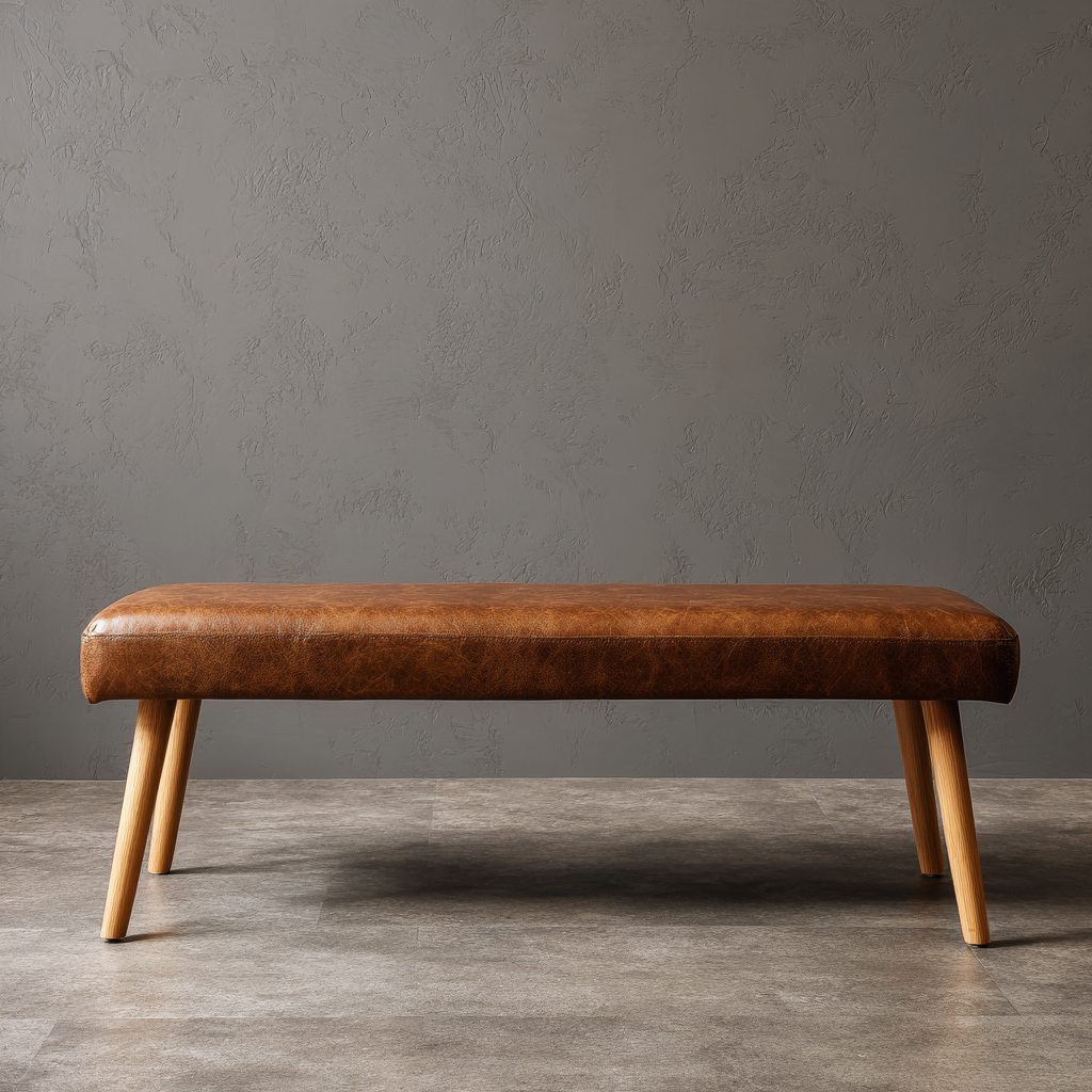 Banc de lit-Cuir-Bois-120x40x45 cm-marron-Style minimaliste-Interiorilo