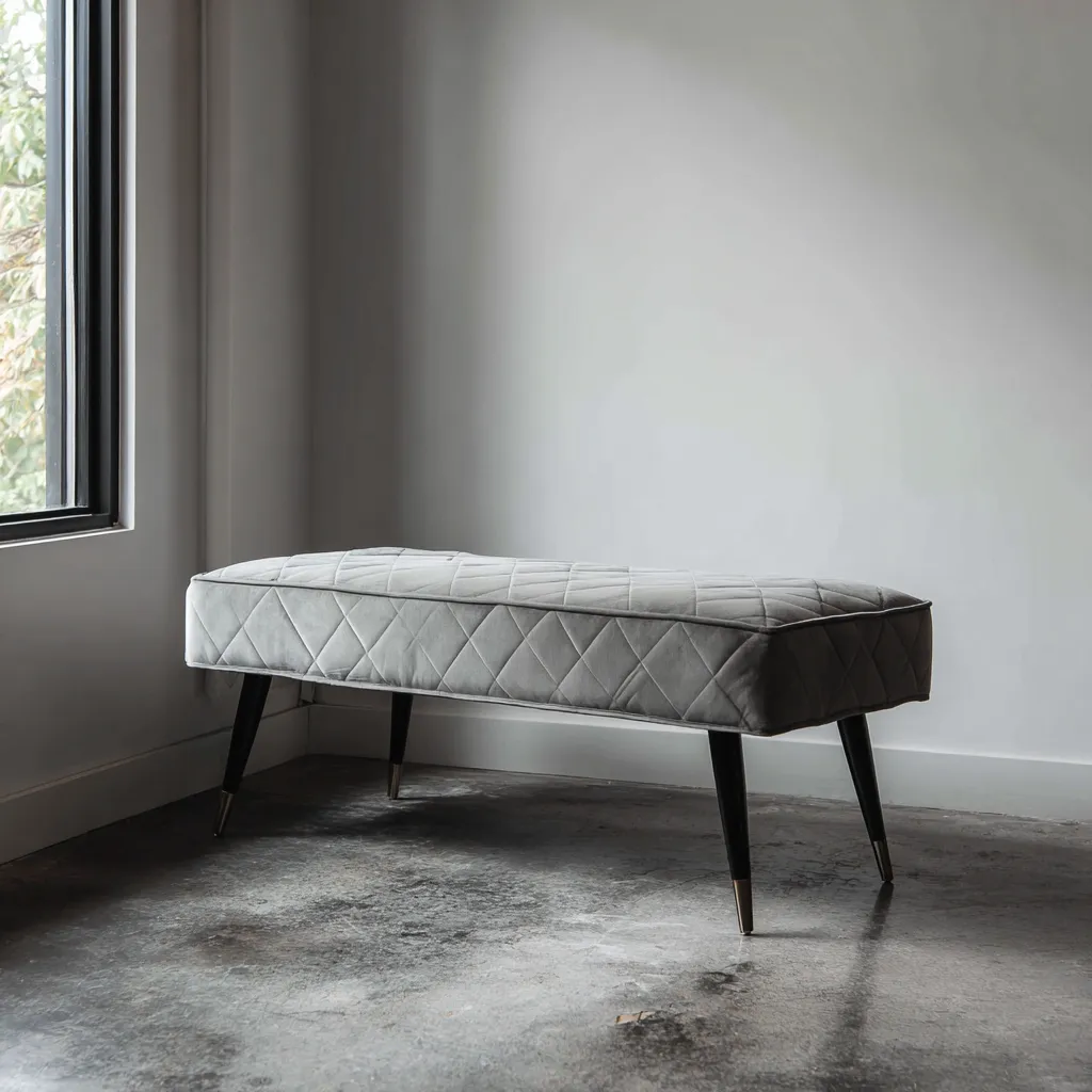 Banc de lit-bois-velours-105x40x47 cm-gris-style moderne-Interiorilo