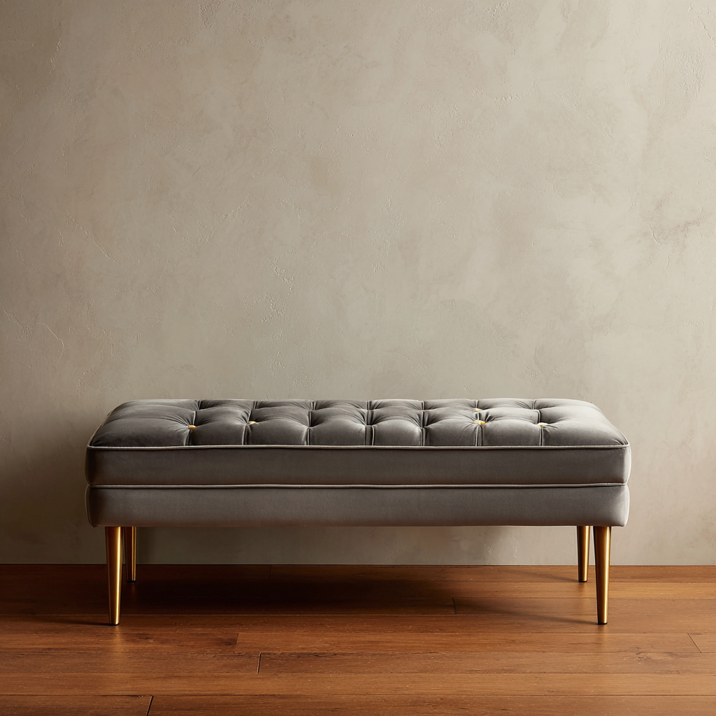 Banc de lit-métal-velours-125x43x48 cm-gris-style moderne-Interiorilo