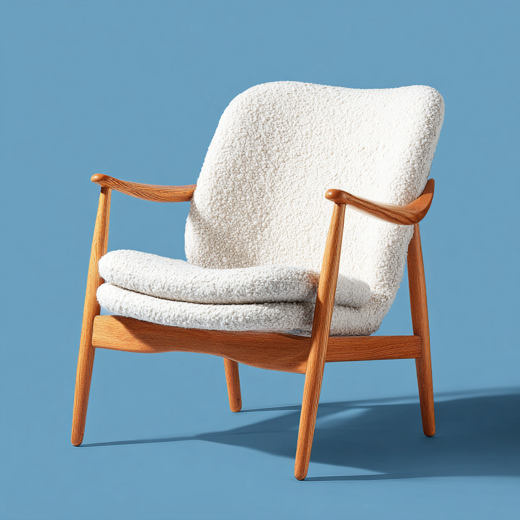 Fauteuil - tissu bouclette - bois - 79x77x90 cm - blanc - style rétro-Interiorilo
