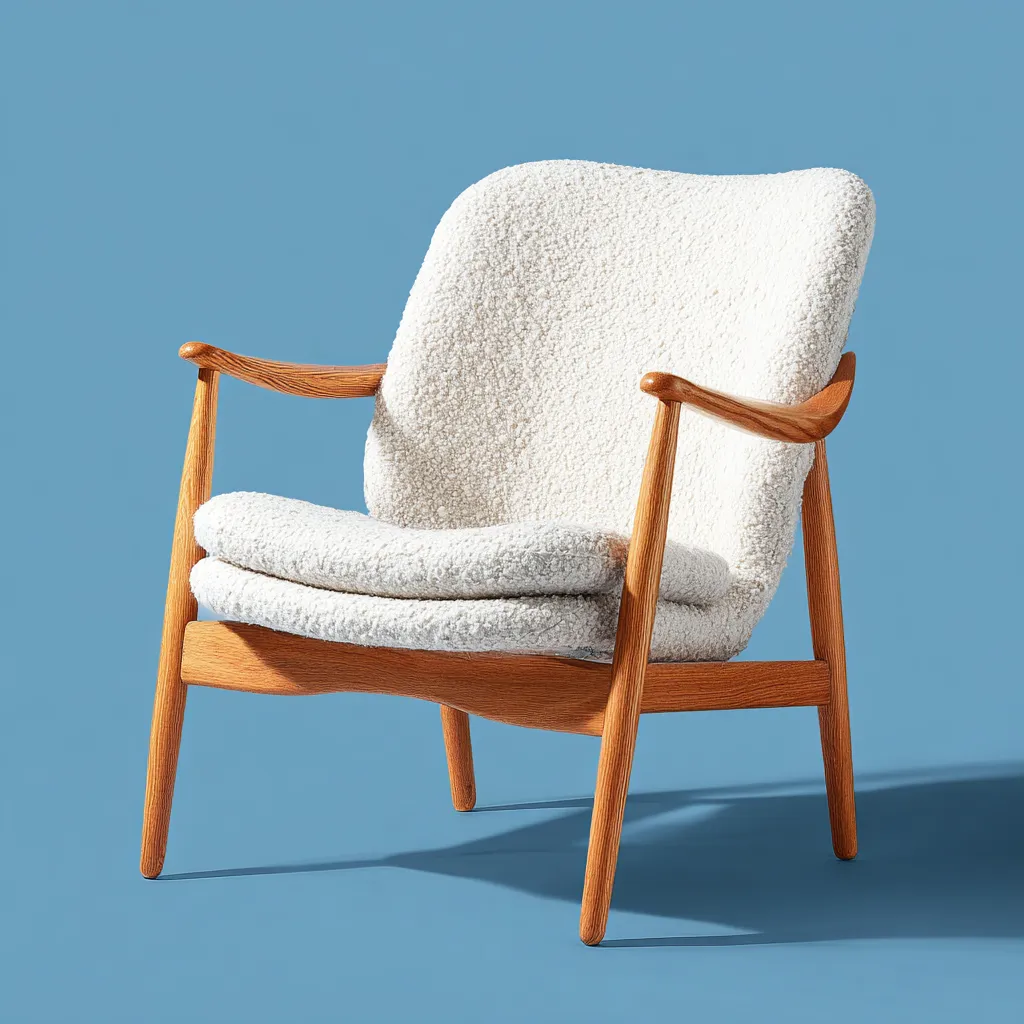 Fauteuil - tissu bouclette - bois - 79x77x90 cm - blanc - style rétro-Interiorilo