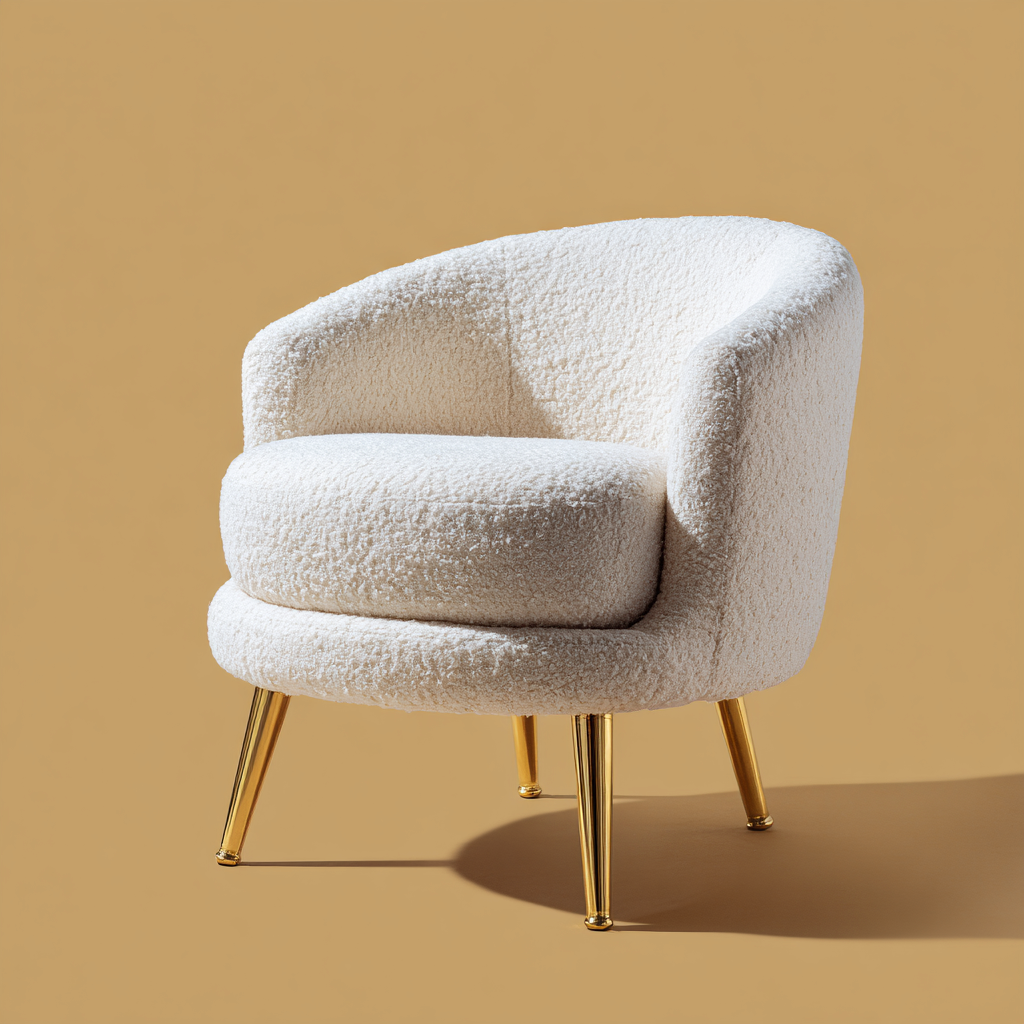 Fauteuil - tissu bouclette - 70x72x78 cm - beige - design arrondi moderne-Interiorilo
