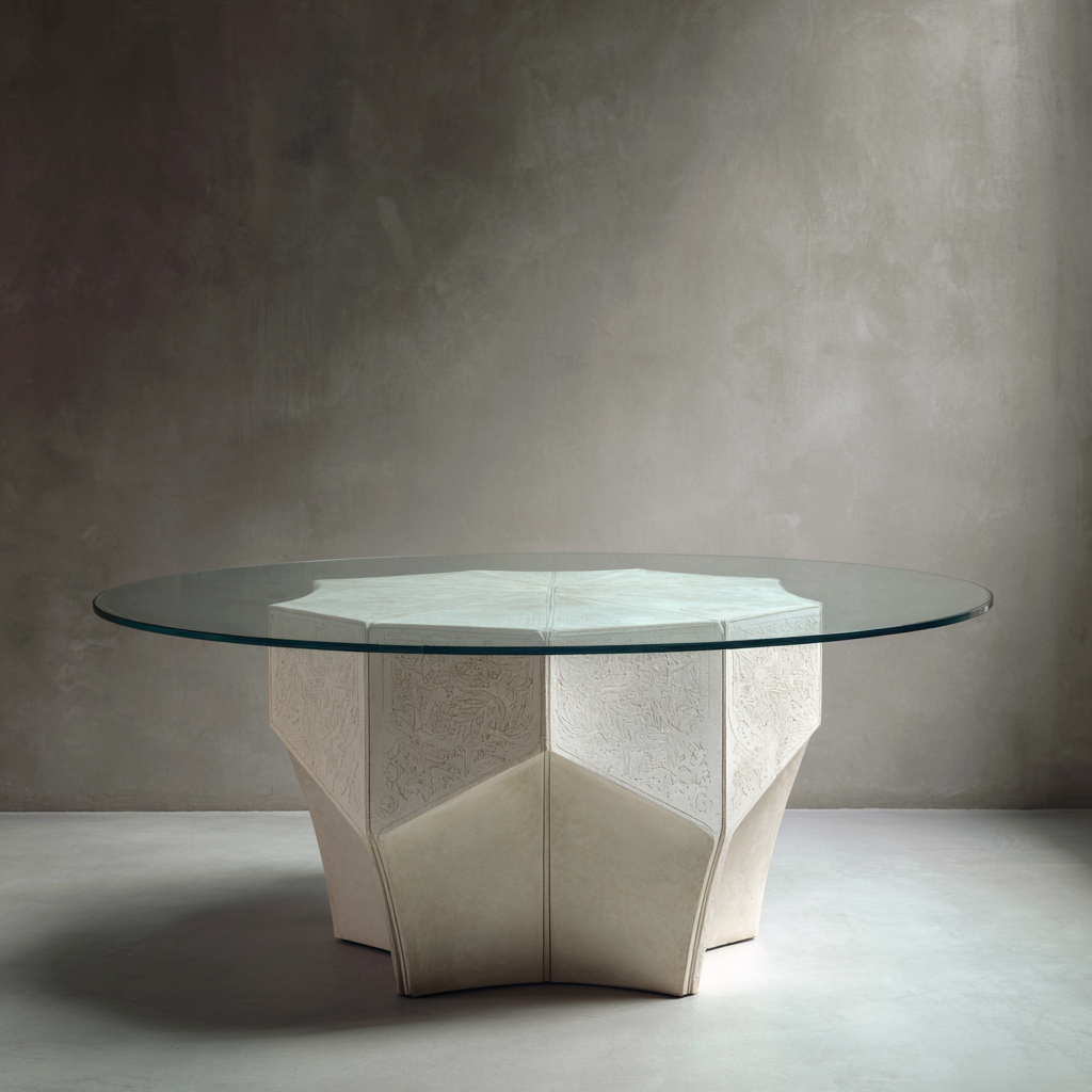 Table à manger - verre-résine sculptée - 150x150x75 cm - transparent-beige - design moderne-Interiorilo