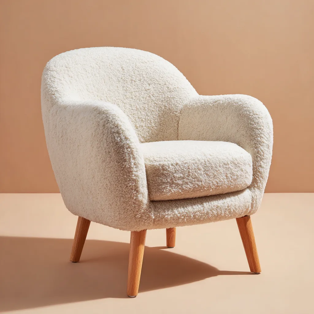Fauteuil - tissu bouclette - 72x75x82 cm - blanc - design contemporain-Interiorilo