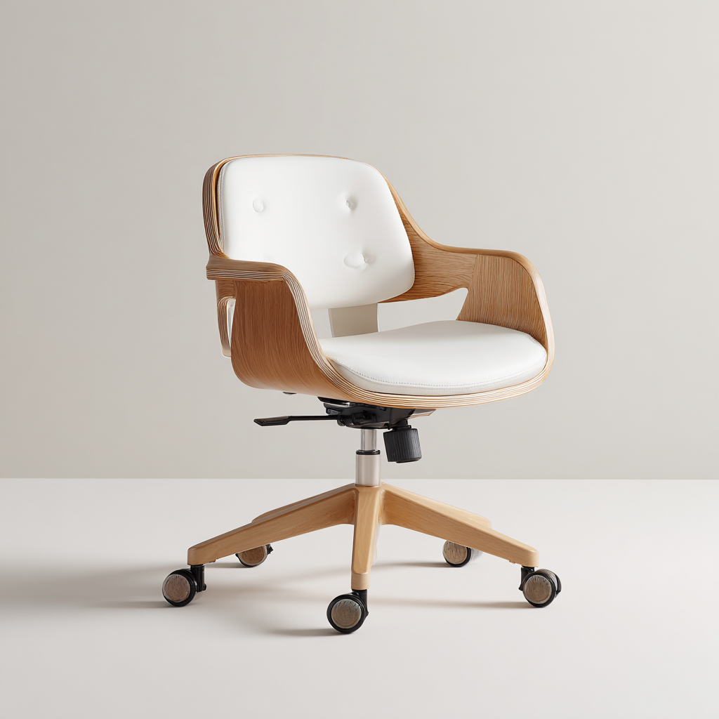 Chaise de bureau - bois - 60x60x85 cm - blanc-bois - design ergonomique pivotant-Interiorilo