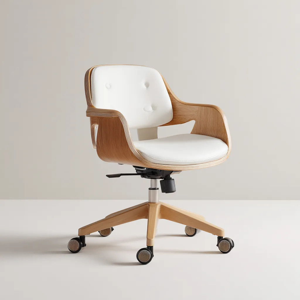 Chaise de bureau - bois - 60x60x85 cm - blanc-bois - design ergonomique pivotant-Interiorilo