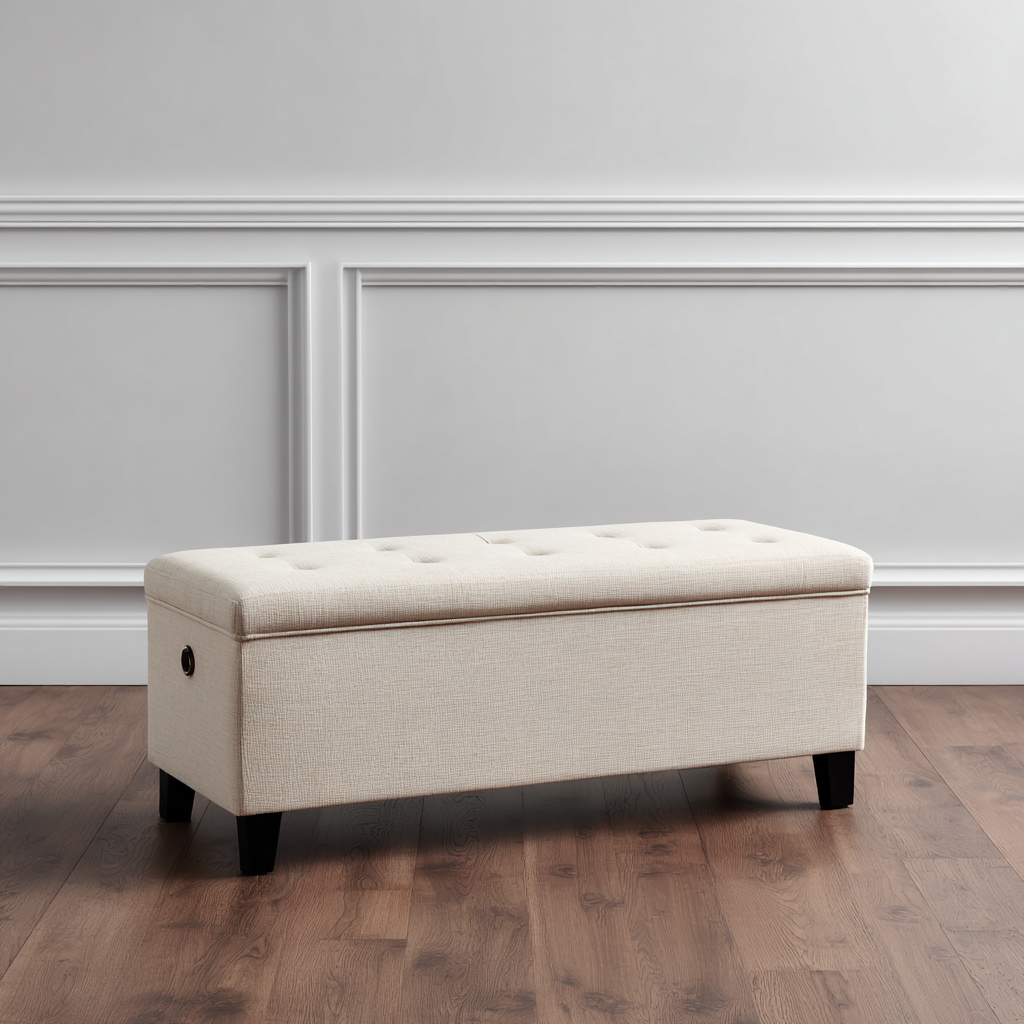 Banc de lit - tissu - 110x40x50 cm - beige - design moderne-Interiorilo