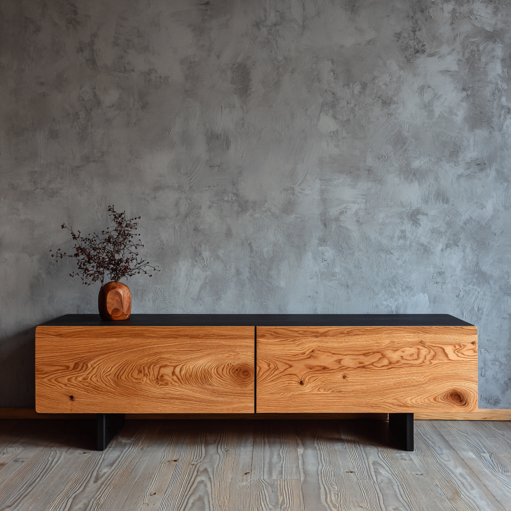 Meuble TV - bois - 165x44x48 cm - chêne-noir - design moderne-Interiorilo