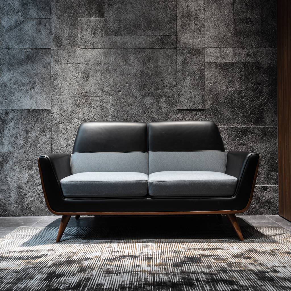 Canapé droit-cuir-tissu-bois-160x85x82 cm-noir-gris-style moderne-Interiorilo