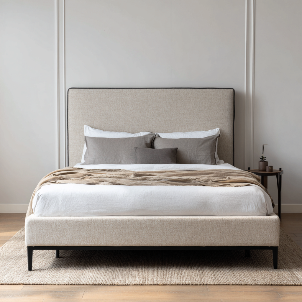 Lit double - tissu - métal - 210x165x120 cm - beige - style moderne minimaliste-Interiorilo