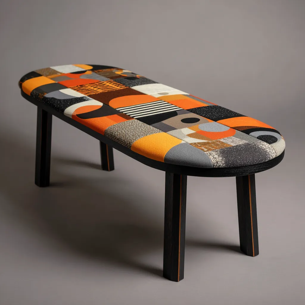 Banc de lit - tissu-bois - 118x38x45 cm - multicolore - design artistique-Interiorilo