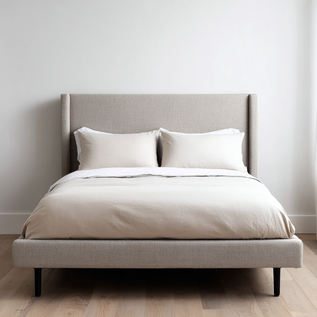 Lit double - tissu - 200x160x115 cm - beige - design contemporain-Interiorilo