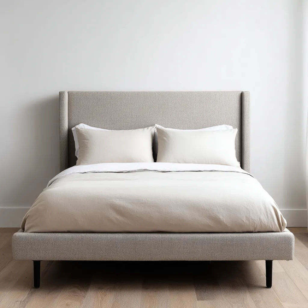 Lit double - tissu - 200x160x115 cm - beige - design contemporain-Interiorilo