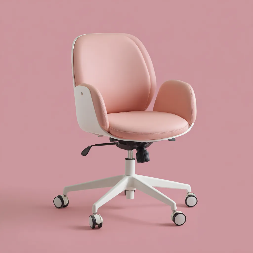 Chaise de bureau - similicuir - 58x58x90 cm - rose-blanc - design ergonomique pivotant-Interiorilo