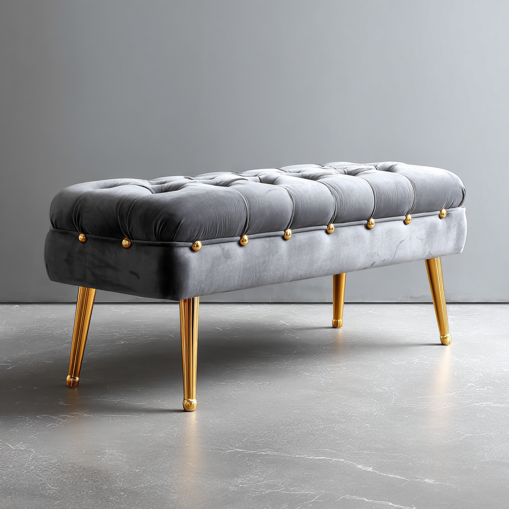 Banc de lit-métal-velours-118x42x47 cm-gris-style moderne-Interiorilo