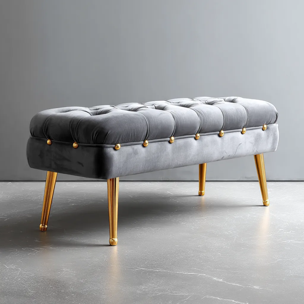 Banc de lit-métal-velours-118x42x47 cm-gris-style moderne-Interiorilo
