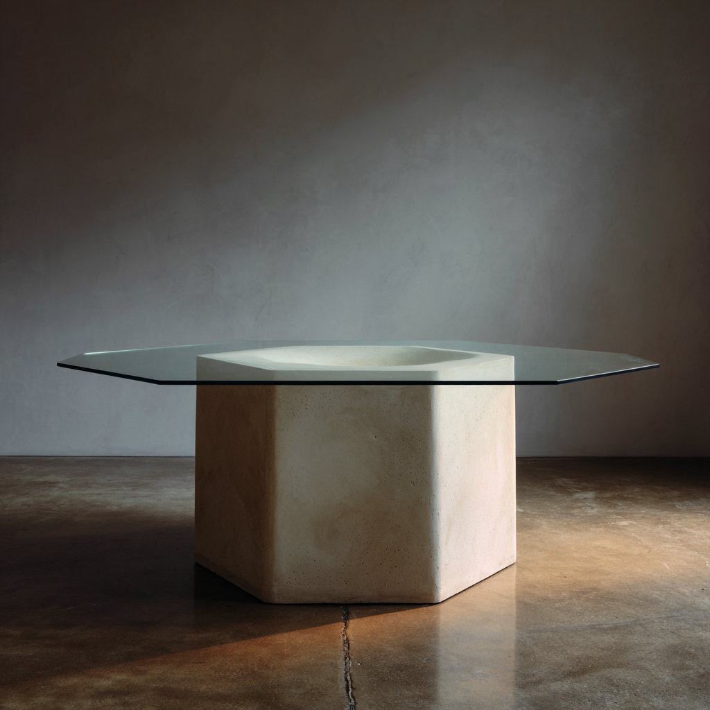 Table à manger - verre-pierre - 160x160x75 cm - transparent-beige - design moderne-Interiorilo