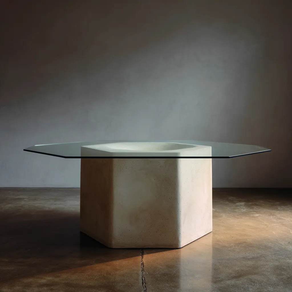 Table à manger - verre-pierre - 160x160x75 cm - transparent-beige - design moderne-Interiorilo