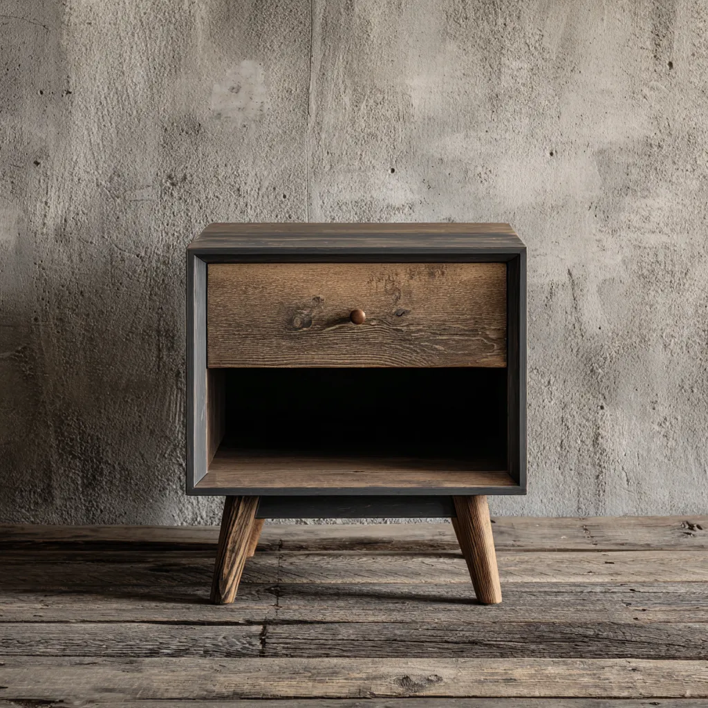 Table de chevet-bois massif-46x36x58 cm-chêne foncé-style noir-style moderne-Interiorilo