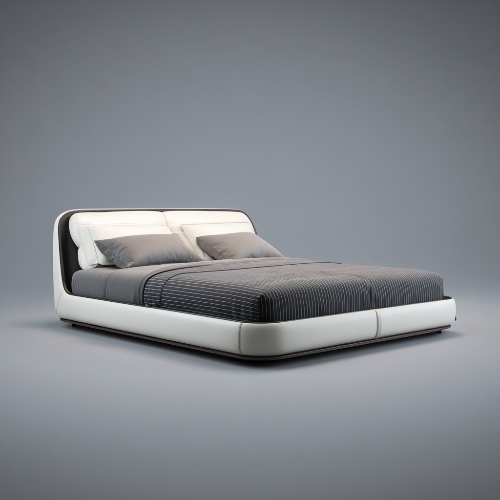 Lit double - similicuir - 200x160x70 cm - blanc-gris - design contemporain-Interiorilo